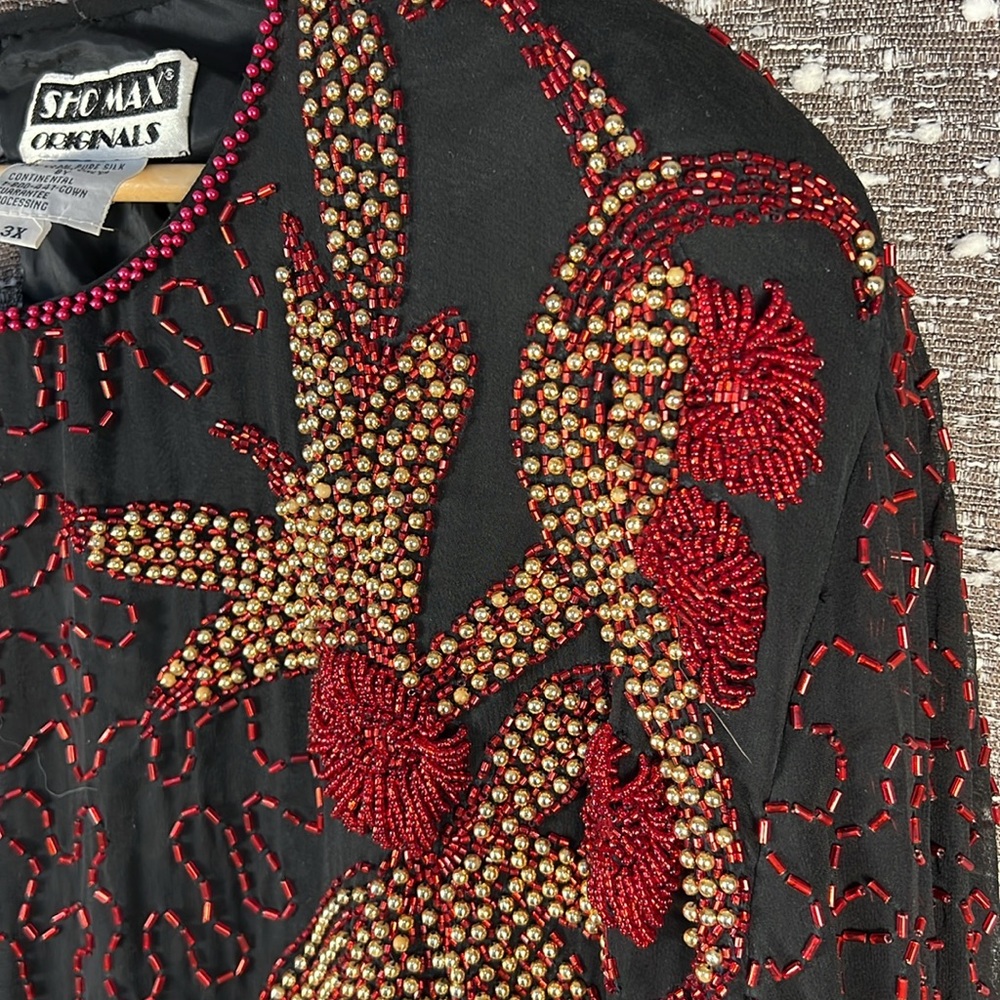 Sho Max Originals Beaded Top Blouse‎ Retro Disco Black and Red Size 3X - Picture 6 of 9